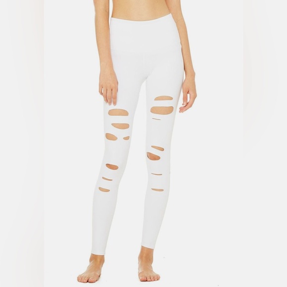 NWOT - alo yoga - ripped warrior leggings - white - Picture 1 of 8
